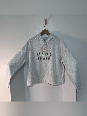 Rae Dunn MAMA Pullover Hoodie Sweatshirt Oversized Light Gray M New With Tags
